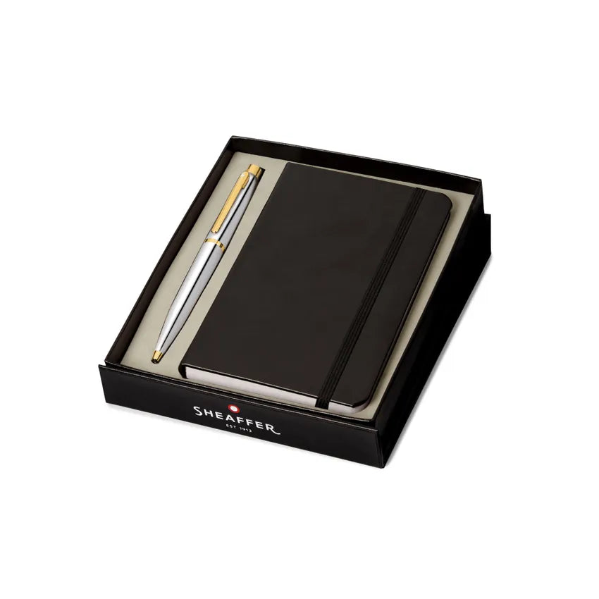 Sheaffer Gift Set VFM Ballpoint Pen with Small Notebook Polished Chrome with Gold Trims